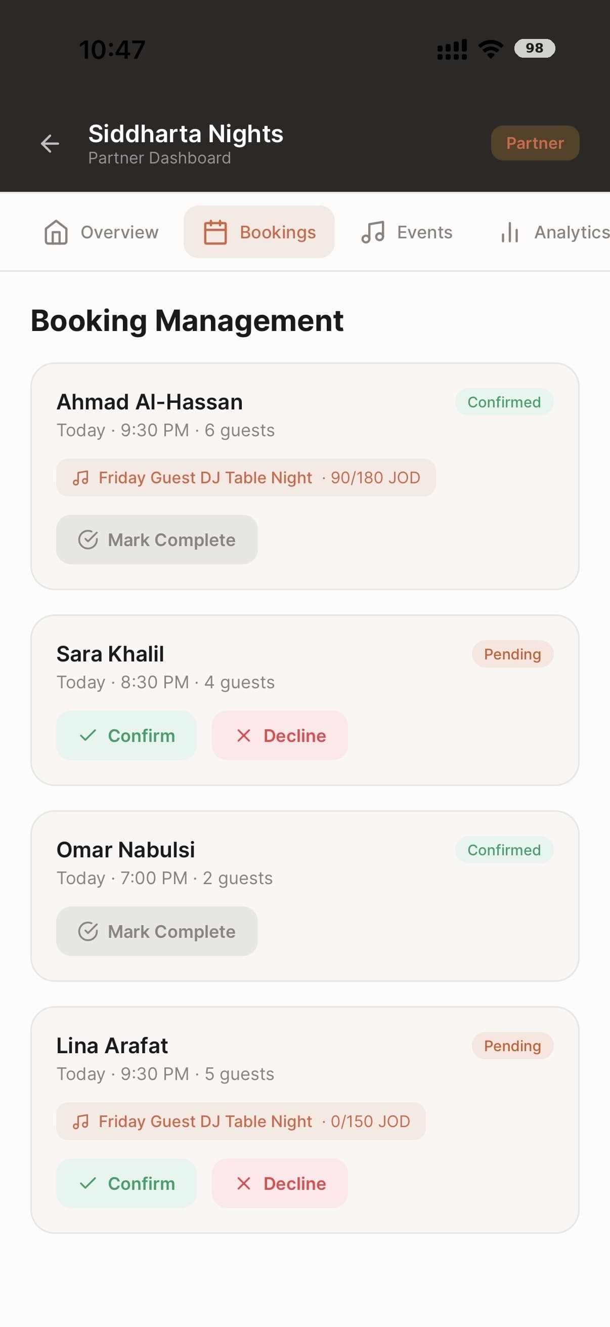 Confirm or decline in one tap.